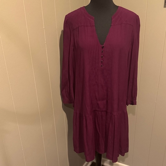 Maeve (Anthropologie) Galina plum tuxedo pleat (front & back) drop waist midi. M - Picture 2 of 10